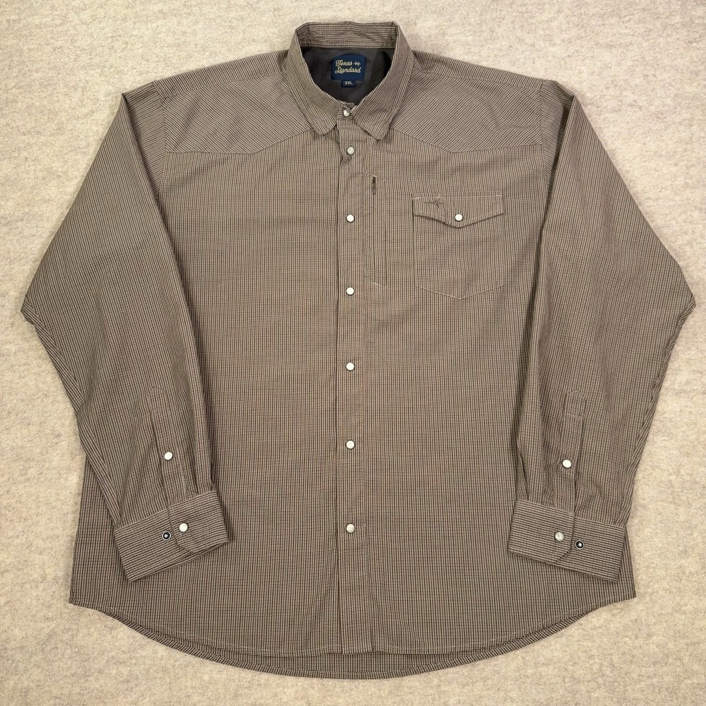 Texas Standard Western Pearl Snap Shirt Mens 3XL Brown Micro Check Vented Back